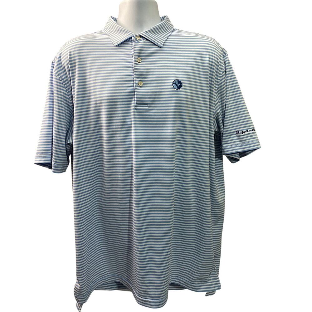 Peter Millar Braggers Cup Golf Polo Shirt Size XL Blue white Stripe